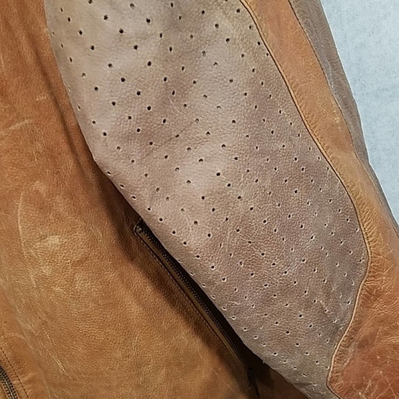 VTG Excelled Tan Genuine leather bomber jacket Distressed Zipper Pockets mens XL - Picture 8 of 12